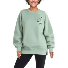 アニメキャラクター レディース トップス Tシャツ スウェット フリース Licensed Character Womens Peanutsnoopy Heart Oversized Fleece Crew Sweatshirt Seafoam