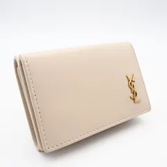★3日以内返品可★ 美品 YVES SAINT LAURENT イヴ・サンローラン レザー オリガミ タイニーウォレット 637420 三つ折り財布 ベージュ カーフレザー レディース