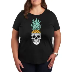 アニメキャラクター レディース トップス Tシャツ プラスサイズ グラフィック Licensed Character Plusize Pineapple Skull Graphic Tee Black ブラック