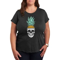 アニメキャラクター レディース トップス Tシャツ プラスサイズ グラフィック Licensed Character Plusize Pineapple Skull Graphic Tee Heather Charcoal チャコール