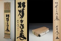 大徳寺三玄院 長谷川大真 一行書 「花無心」 肉筆 掛軸 栞 共箱付