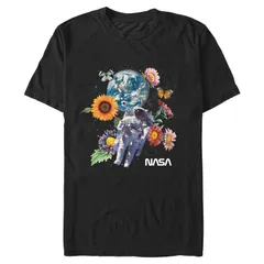 アニメキャラクター メンズ トップス Tシャツ フラワー柄 フラワー グラフィック Licensed Character Mens NASA Floral Space Graphic Tee Black ブラック