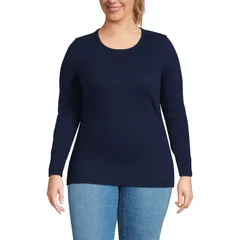 ランズエンド レディース トップス Tシャツ クルーネック プラスサイズ Plusize Lands End Long Sleeve Micro Rib Crewneck Top Deep Sea Navy ネイビー