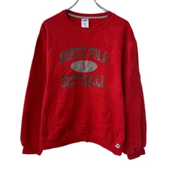 RUSSELL ATHLETIC プリントスウェット トレーナー M レッド ラッセルアスレティック プルオーバー 前Vガゼット トップス 秋物 a803-5615