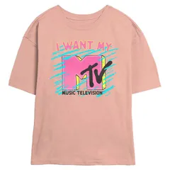アニメキャラクター レディース トップス Tシャツ グラフィック Licensed Character Juniors I Want My MTV Skimmer Graphic Tee Peach ピーチ