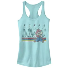 アニメキャラクター レディース トップス Tシャツ Licensed Character Juniors Nintendo Super Mario Bros Running Stripes Racerback Tank Top Cancun ストライプ