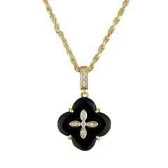 Designs by Gioelli レディース アクセサリー ネックレス・チョーカー・ペンダントトップ レース Designs by Gioelli 14k Gold over Sterling Silver Black Onyx Clover Pendan