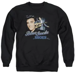 アニメキャラクター メンズ アウター ニット・セーター クルーネック スウェット シャツ スエード Licensed Character Elvis Presley Blue Suede Shoes Adult Crewneck Sweatshirt Blac
