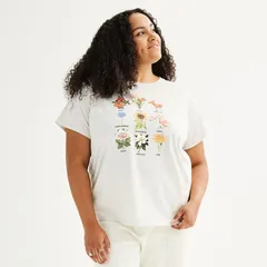 アンブランデッド レディース トップス Tシャツ プラスサイズ グラフィック Unbranded Plusize Array Oflowers Graphic Tee Oatmeal Heatherのサムネイル