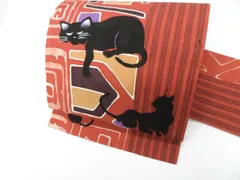 【京松】九寸名古屋帯 オリジナル お太鼓柄 落款入 猫 ネコ 正絹 美品 r8b03-17