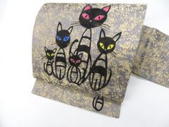 訳あり 名古屋帯 西陣織 お太鼓柄 猫 音符 黒 お仕立て込み - メルカリ