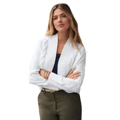 ジェシカロンドン レディース アウター ニット・セーター プラスサイズ Jessica London Womens Plusize Cable Knit OpenFront Shrug Sweater White ホワイト