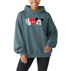 ディズニー レディース トップス Tシャツ スウェット フリース パーカー Womens Disneys Mickey Mouse Peace Loversized Fleece Hoodie Sweatshirt Flint Blue ブルー