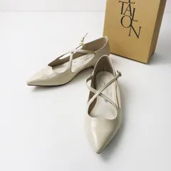 美品 2024SS ルタロン LE TALON ポインテッドクロスハートストラップフラット 23.5cm/ベージュ パンプス シューズ【2400014470901】