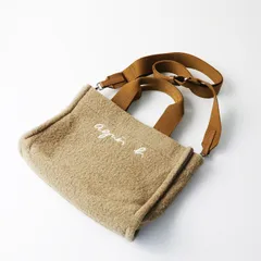 2023AW アニエスベー agnes b TAS11A-01 ロゴ刺繍 ウールブークレ素材 2wayトートバッグ ベージュ/ショルダーバッグ【2400014472431】