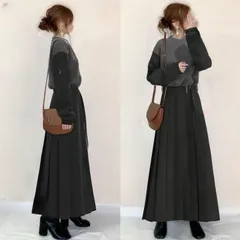 再入荷 ロングワンピース 即購入OK 春秋 切り替え ワンピース レディース プリーツワンピース 秋冬 ワンピース レディース プリーツワンピース 丸首 長袖