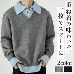 再入荷 メンズ セーター 即購入OK 重ね着風 ニットポロ トップス Vネックセーター ニット ビジネス カジュアル ポロシャツ 襟付き 長袖 プルオーバー 襟付きセーター シンプル 長袖