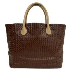 GINZA Kanematsu(ギンザカネマツ) トートバッグ - ダークブラウン×ベージュ 編み込み レザー