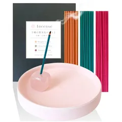 【新品】 【UrBella(ユアベラ)】 お香セット 少煙タイプ 3種45本入り 天然石お香立て＆陶器皿付き 初心者向け インセンス ギフト 女性向け 誕生日プレゼント くすみカラー (3種の香り＋お香立てセット,桜(ピンク)) 1