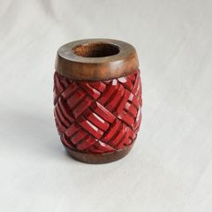 Wooden toothpick holder with woven pattern, Shinshu peasant art.