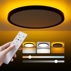 Coizabera LEDシーリングライト 6畳 3600lm おしゃれ 天井照明器具 間接光常夜灯付き 調光調色 極薄型 日食 雰囲気ナイトライト 電気 蛍光灯 リモコン付き操作 6～8畳 Ceiling Light 寝室/リビング/キッチン適用 黒枠のサムネイル