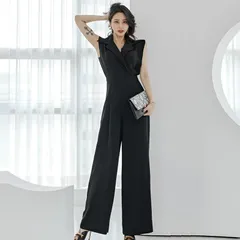 再入荷 オールインワン 即購入OK レディース パーティードレス パンツドレス ノースリーブ ビジネス サロペット ワイドパンツ 大人 結婚式 体型カバー フォーマル S M L XL 20代 30代 40代