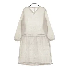 fog linen work ギャザー Vネック 長袖 ワンピース ライトベージュ レディース フォグリネンワーク【中古】5-0516M△