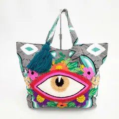 FLOWER HAYES フラワーヘイズ Eye flower 刺繍 タッセル付き ハンドメイド トートバッグ グリーン 多色 レディース【中古】5-0615M◎