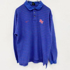 古着 used　90s　NIKE　ナイキ　長袖ポロシャツ　ヴィンテージ　ボーダー柄　刺ロゴ　青　ブルー　Sサイズ
