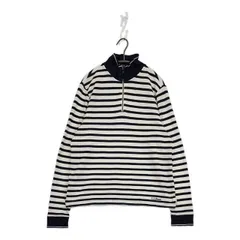 L.L.Bean ハーフジップ ボーダー 長袖 コットン カットソー オフホワイト ネイビー レディース エルエルビーン【中古】5-0914M∞