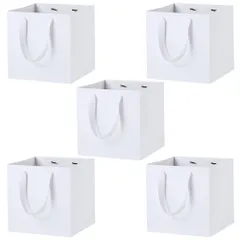 ideamall 紙袋 厚手 正方形 ギフトバッグ マチ広 ギフト用 20×20×20cm 5枚セット (ブラック) [ブラック]