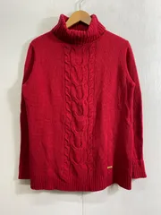 BLUE LABEL CRESTBRIDGE ブルーレーベル クレストブリッジ タートルネック セーター 厚手 ウール ニット ケーブル編み メタルプレート 38 レッド系 C394