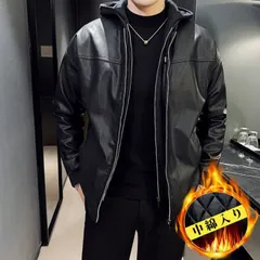 再入荷 レザージャケット フード付き 中綿入り メンズ 重ね着風 着脱 ライダースジャケット おしゃれ アウター 革ジャン ジャケット 暖かい 保温 防寒 防風 PUレザー ブルゾン バイクジャケット