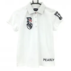 パーリーゲイツ 半袖ポロシャツ 白×ネイビー フェルトワッペン 襟裏ボーダー レディース 0(S) ゴルフウェア PEARLY GATES