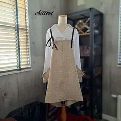 【背中がかわいい】エプロンドレス：ワッシャーリネン×ブラック【1038】