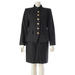 イヴ・サンローラン ウール ヴィンテージ ハートボタン ジャケット スカートセットアップ チャコールグレー 36【中古】