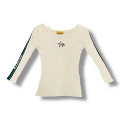 参考上代33,000円 HYSTERIC GLAMOUR 23SS TURN ONS刺繍 七分袖リブセーター ニットカットソー ヒステリックグラマー 01231NS02 アイボリー F 1625A2