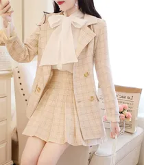 再入荷 セットアップ レディース ガーリー チェック柄 スカート フォーマル チェック柄 ジャケット 韓国ファッション セットアップ プリーツスカート ミニ 高校生