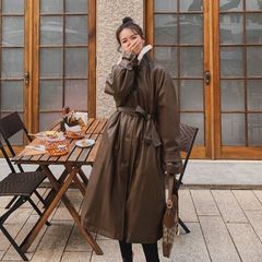 Tnewties 黒幕の登場 ダブルブレストフェイクレザーコート - メルカリ