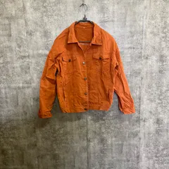 【Y-385】レディースL相当 オレンジ カラーデニムジャケット Gジャン カジュアルジャケット コットンジャケット レディースジャケット 羽織り アウター 古着 春秋服 カジュアル