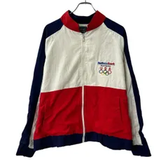 90s USA製 Vantage ジャケット L アイボリー ネイビー レッド Nations Bank USA オリンピック ジップアップ スポーティー 春秋物 a803-5646