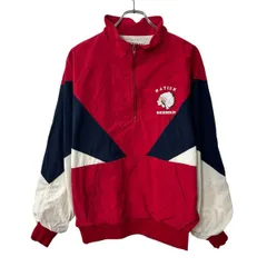USA製 MATMAN ナイロンジャケット M レッド マルチカラー ハーフジップ 刺繍プリント アノラック スポーティー 春秋物 a803-5648