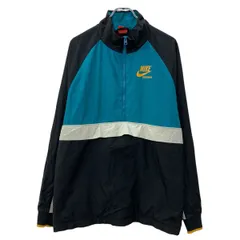 NIKE ナイロンジャケット XL ブルー ブラック ナイキ ジップアップ ワンポイント 切替 ラグラン スポーティー アウター 春秋物 a803-5678