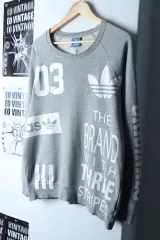 (L) アディダス スウェット Tシャツ ビックロゴ グレー ストリート-17514