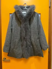 Y【Y2-47】◇Zelal  元町ゼラール　11ARサイズ　ファー付きフードコート　グレー