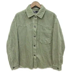 ザラ ZARA コーデュロイ シャツ ジャケット 長袖 カットオフ カーキ S 8372/289/505