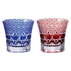 創作切子 匠 Premium 菊繋ダイヤカット 反オールド ペア(木箱入) (TK-206)