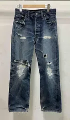 LEVI'S リーバイス ボタン裏555 501-0003 BIG E 赤耳 穴あり 破れあり 革ラベル破損 ボタンフライ ロゴボタン W30 L36 米国製 ネイビー