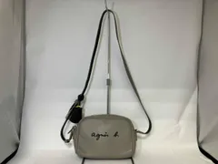 agnès b. アニエスベー レザーショルダーバッグ サコッシュ グレー シボ革 カウレザー ナイロン 中国製 角擦れ有り