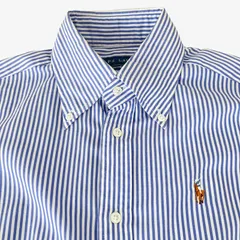 【4(160/88A)】Ralph Lauren（ラルフローレン）ボタンダウンシャツ ストライプ（ブルー×ホワイト）/ Super Slim Fit / Cotton 100% ポケットなし レディースM相当
